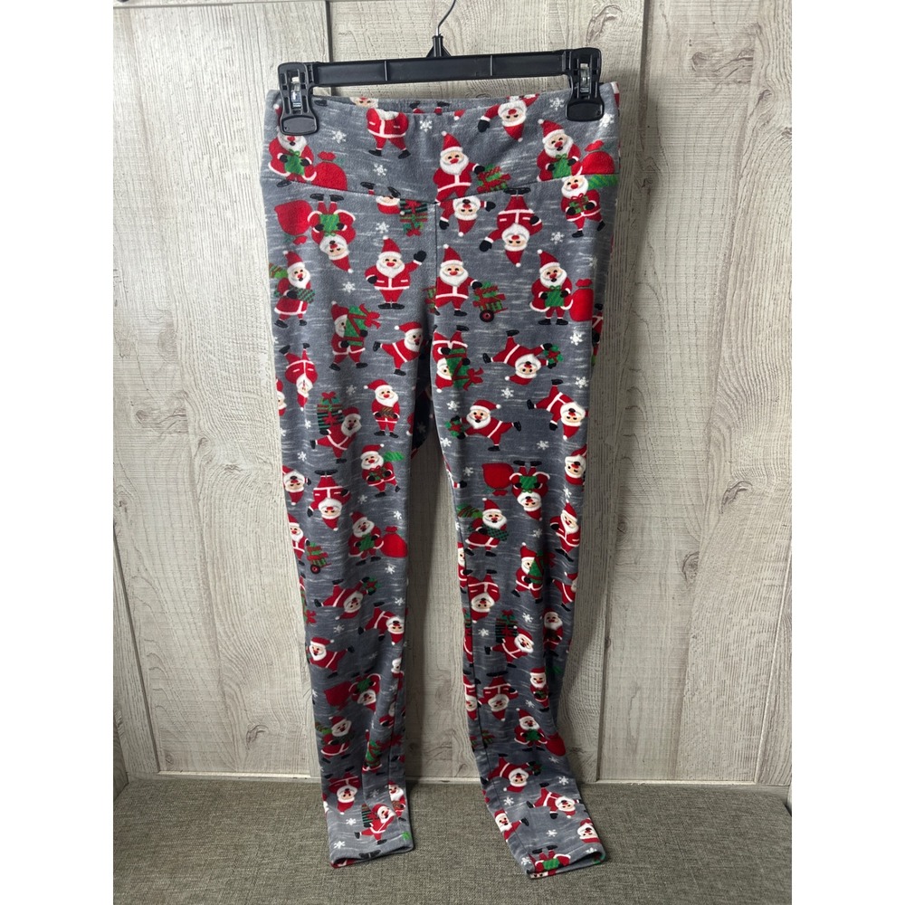 No Boundaries Santa Claus Christmas Fleece Leggings Gray Medium 7-9 Holiday